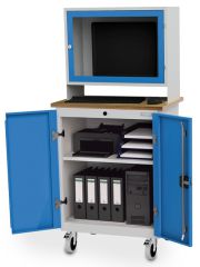 Computerschrank mobil, Tiefe 500 mm, 1 x Fachboden, 2 x Flgeltre, 1 x Monitoraufsatzgehuse