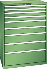 Schubladenschrank 9 Schubladen 1023x725x1450 RAL 6011 Lista 54x36E 78.306.030