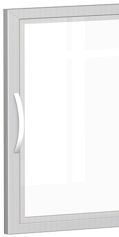 Glastr satiniert im Holzrahmen, fr Korpusbreite 400 mm, links oder rechts verwendbar, inkl. Trdmpfer, nicht abschliebar, 2 Ordnerhhen, Silber