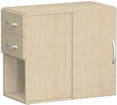 Anstell-Schrank mit Schubksten, Drehtr mit Trdmpfer links oder rechts verwendbar, mit Stellfen, nicht abschliebar, 420x820x720, Ahorn/Ahorn