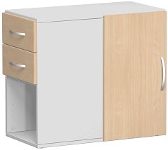 Anstell-Schrank mit Schubksten, Drehtr mit Trdmpfer links oder rechts verwendbar, mit Stellfen, nicht abschliebar, 420x820x720, Buche/Lichtgrau