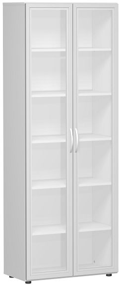 Flgeltrenschrank mit satinierten Glastren im Holzrahmen, mit Standfen, inkl. Trdmpfer, nicht abschliebar, 800x420x2160, Lichtgrau