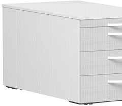 Rollcontainer mit 3 Metall-Schubfchern und Utensilienschubfach, Metall-Rollschubfhrung, Zentralverriegelung, verdeckte Doppel-Lenkrollen, 438x800x565, Ahorn/Lichtgrau