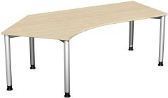 Schreibtisch 135 links hhenverstellbar, 2166x1130x680-800, Ahorn/Silber