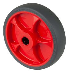 Gummirad B44.126.F003, Produkttyp: Rder, Material/Art des Radkrpers: Kunststoff rot, Material der Laufflche: thermoplastischer Gummi grau, Lager: Rollenlager,  Rad:  125 mm, Tragkraft: 120 kg