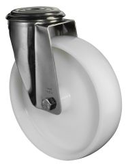 Edelstahl Transportrolle H101.A90.200, Produkttyp: Lenkrollen, Befestigung: R�ckenloch, Material/Art des Radk�rpers: Kunststoff, Material der Lauffl�che: Kunststoff, Lager: Gleitlager, � Rad:  200 mm, Tragkraft: 200 kg