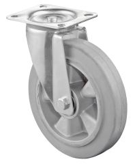 Transportrolle LSS400.B83.125, Produkttyp: Lenkrollen, Befestigung: Anschraubplatte,  Schraubloch: 11 mm, Material/Art des Radkrpers: Aluminium, Material der Laufflche: Elastikgummi grau, Lager: Kugellager,  Rad:  125 mm, Tragkraft: 220 kg