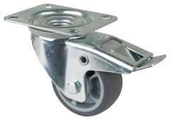 Transportrolle L420.B44.081, Produkttyp: Lenkrollen mit Totalfeststeller, Befestigung: Anschraubplatte,  Schraubloch: 9 mm, Material/Art des Radkrpers: Kunststoff, Material der Laufflche: thermoplastischer Gummi grau, Lager: Rollenlager,  Rad:  80 mm,