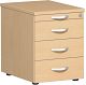 Rollcontainer 3 Kunststoff-Schubfcher und Utensilienschubfach, Metall-Rollschubfhrung, Zentralverriegelung, verdeckte Doppel-Lenkrollen, 438x600x565, Buche/Buche